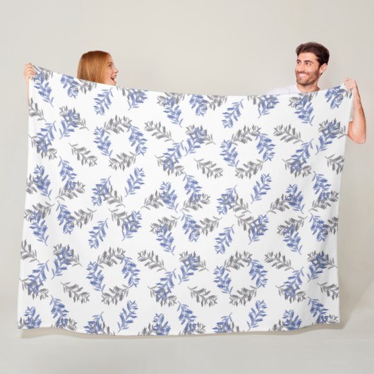 Blau-graues botanisches Aquarellmuster Fleecedecke (Beispiel)