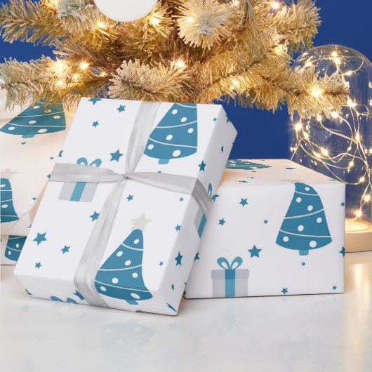 BLAU & GRAY CHRISTMAS BÄUME & PRÄSENTE GESCHENKPAPIER (Feiertage)