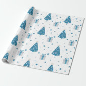 BLAU & GRAY CHRISTMAS BÄUME & PRÄSENTE GESCHENKPAPIER (Ungerollt)