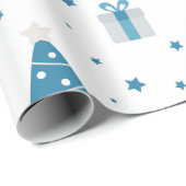 BLAU & GRAY CHRISTMAS BÄUME & PRÄSENTE GESCHENKPAPIER (Rolleneckpunkt)