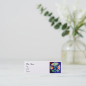 BLAU GREEN FLORAL Stilisierte rosa Blume Weiße Per Mini Visitenkarte (Stehend Vorderseite)