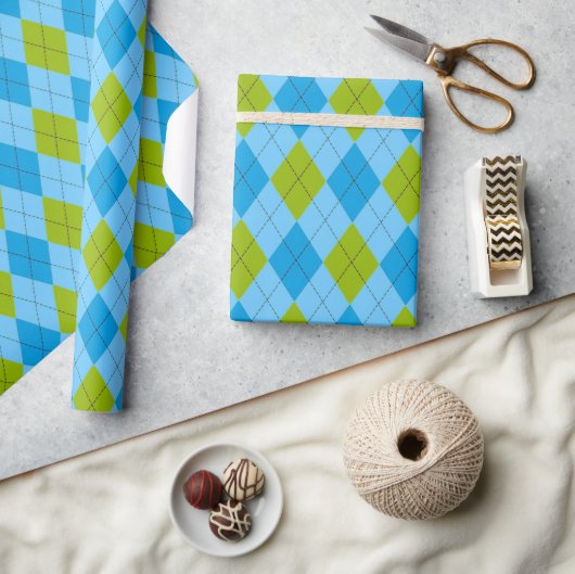 Blau & Grün Argyle Golf Geschenkpapier (Kunsthandwerk)