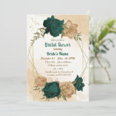 Blau-grün-beige-goldenes botanisches Brautparty Einladung (Stehend Vorderseite)