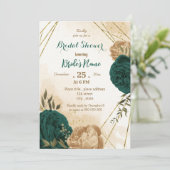 Blau-grün-beige-goldenes botanisches Brautparty Einladung (Stehend Vorderseite)