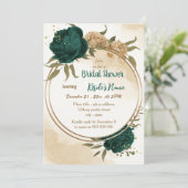 Blau-grün-beige-goldenes botanisches Brautparty Einladung (Stehend Vorderseite)