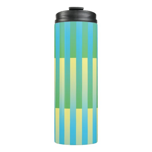 Blau Grün Gelb Streifen Muster Thermosbecher (Vorderseite)