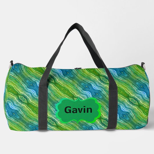 Blau Grün Gelb Zickzack Duffle Bag (Vorderseite)