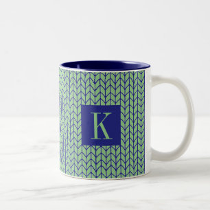 BLAU GRÜN GESTRICKT Marineblau Zweifarbig Tasse +