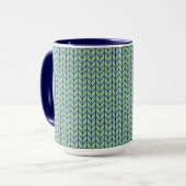 BLAU GRÜN GESTRICKT Navy Combo Becher Tasse (Vorderseite Links)