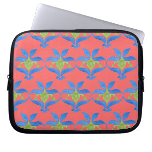 Blau, Grün, Jugendstil-Muster - Laptop-Sieb Laptopschutzhülle