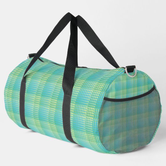 Blau Grün Karo abstraktes Muster groß Duffle Bag (Rechte Ecke)
