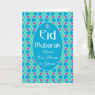 Blau, Grün, Lila Eid Card, islamisches Muster Feiertagskarte