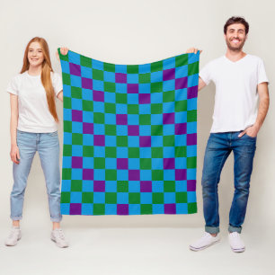 Blau Grün Lila Karomuster Design Fleecedecke