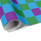 Blau Grün Lila Karomuster Design  Geschenkpapier (Rolleneckpunkt)