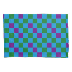 Blau Grün Lila Karomuster Design Kissenbezug