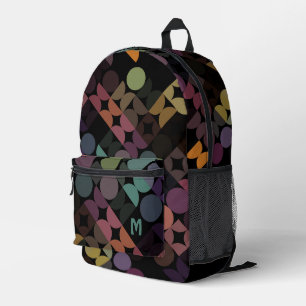 Blau Grün Lila Schwarz Midcentury Kreise Muster Bedruckter Rucksack