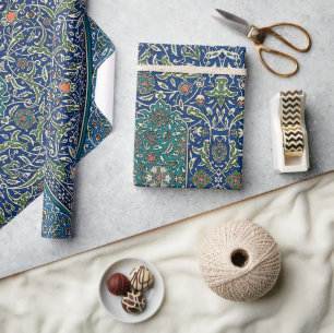 Blau Grün Orange Türkis Verzierte Arabische Muster Geschenkpapier