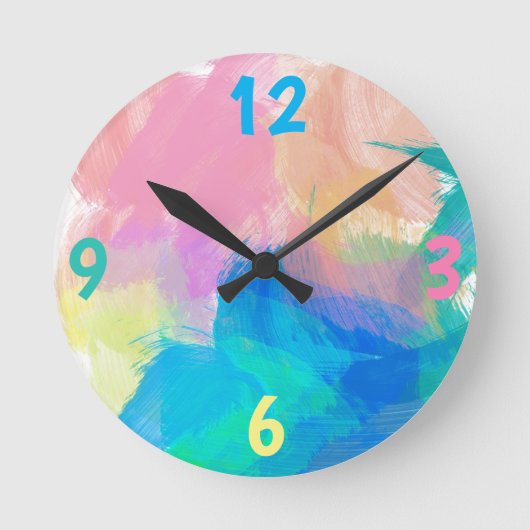 Blau, Grün, Pfirsich, Blaue Paint Splash Runde Wanduhr (Vorderseite)