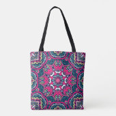 Blau, Grün, Pinks und Lila geometrische Mandala Tasche (Rückseite)