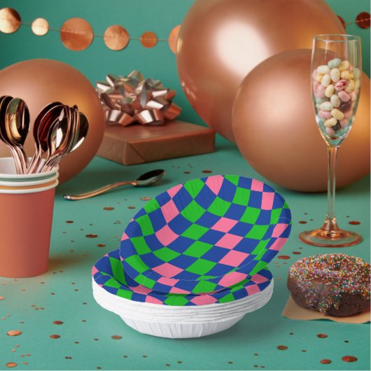 Blau Grün Rosa Kariertes Musterdesign Pappteller (Multi)