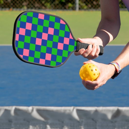 Blau Grün Rosa Kariertes Musterdesign Pickleball Schläger (InSitu)