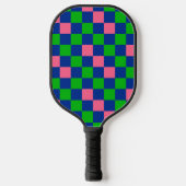 Blau Grün Rosa Kariertes Musterdesign Pickleball Schläger (Vorderseite)