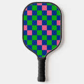 Blau Grün Rosa Kariertes Musterdesign Pickleball Schläger (Rückseite)