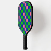 Blau Grün Rosa Kariertes Musterdesign Pickleball Schläger (Links)