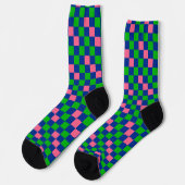 Blau Grün Rosa Kariertes Musterdesign Socken (Linkes Detail)