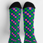 Blau Grün Rosa Kariertes Musterdesign Socken (Oben)