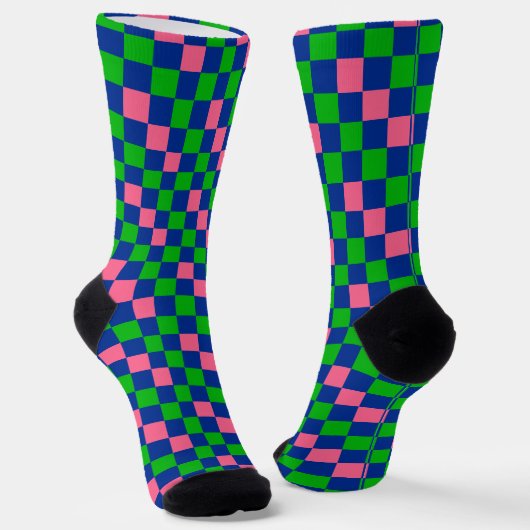 Blau Grün Rosa Kariertes Musterdesign Socken (Gewinkelt)
