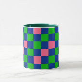 Blau Grün Rosa Kariertes Musterdesign Tasse (Zentrum)