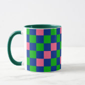 Blau Grün Rosa Kariertes Musterdesign Tasse (Links)