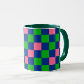Blau Grün Rosa Kariertes Musterdesign Tasse (VorderseiteRechts)
