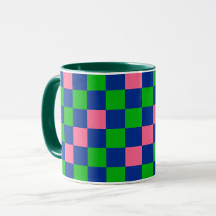 Blau Grün Rosa Kariertes Musterdesign  Tasse