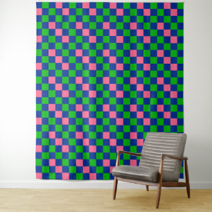 Blau Grün Rosa Kariertes Musterdesign Wandteppich