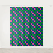 Blau Grün Rosa Kariertes Musterdesign Wandteppich (Vorderseite)
