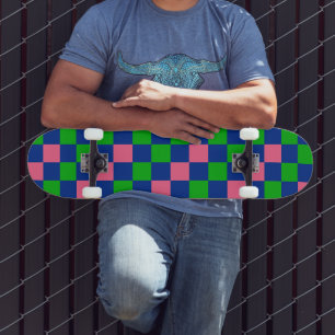 Blau Grün Rosa Karomuster Design  Skateboard