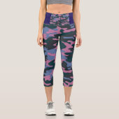 Blau Grün Rosa Tarnmuster Capri Leggings (Vorderseite)