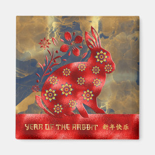 Blau Grün Rot Gold 2023 Hase Chinesisches Neujahr Magnet