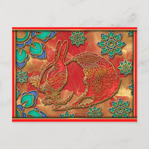 Blau Grün Rot Gold Hase 2023 Chinesisches Neujahr Feiertagspostkarte