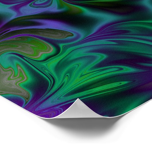 Blau, Grün, Schwarz, Lila Liquid Art Poster (Ecke)