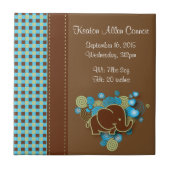 Blau, Grün u. karierter Baby-Elefant Browns Fliese (Vorderseite)