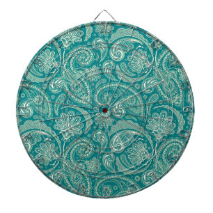 Blau-Grün und Beige Creme Vintage Paisley Dartscheibe
