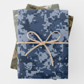 Blau, Grün und Beige Pixel Camouflage Camouflage Geschenkpapier Set (Beispiel)