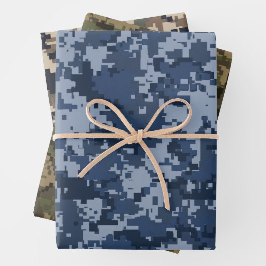 Blau, grün und braun Pixel Camouflage Camouflage Geschenkpapier Set (Beispiel)
