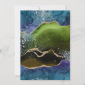 Blau, Grün und Gold Glitzer Agate Quinceanera Einladung (Rückseite)