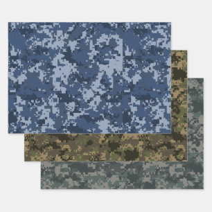Blau, Grün und Grün 3 Pixel Camo Tarnung Geschenkpapier Set