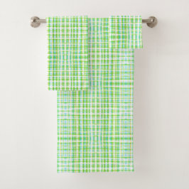 Blau Grün und Weiß kariert Badhandtuch Set