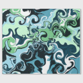 Blau, Grün und Weiß Wirbel Abstrakte Flüssigkeiten Geschenkpapier (Flach)